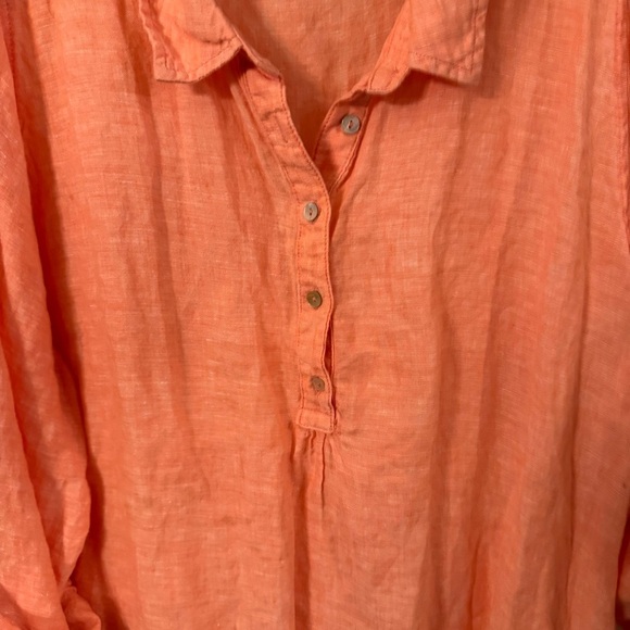 Jones New York Women Plus Sz 2X 100% LINEN  Roll Tab Sleeves Top Coral Peach - Picture 4 of 9